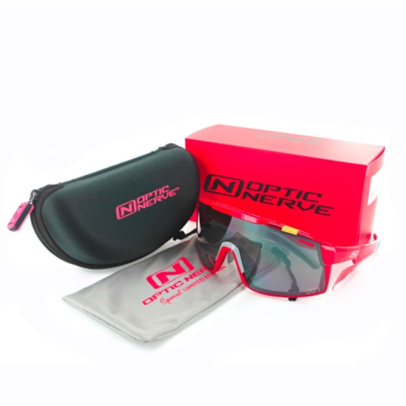 NIB! Optic Nerve LTD Edition Vuelta-Shiny Red w/Silver Mirror Smoke Lens Sunnies - Picture 2 of 4